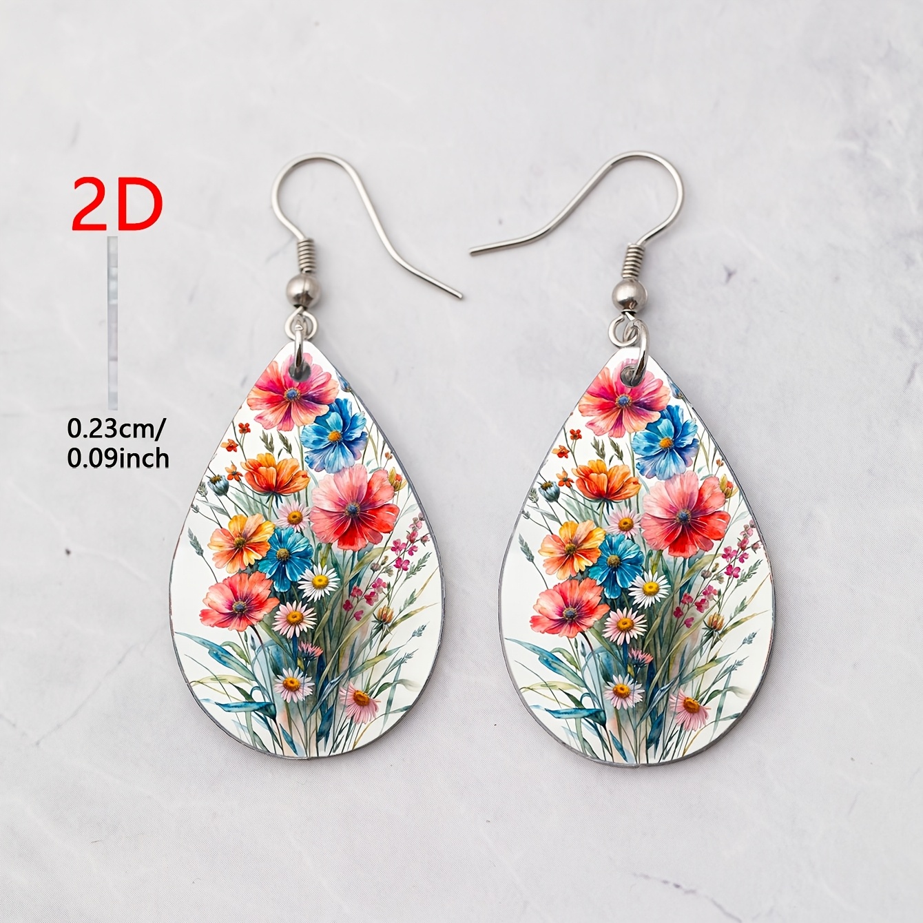 Women's Hand-Painted Wildflower Acrylic Teardrop Earrings